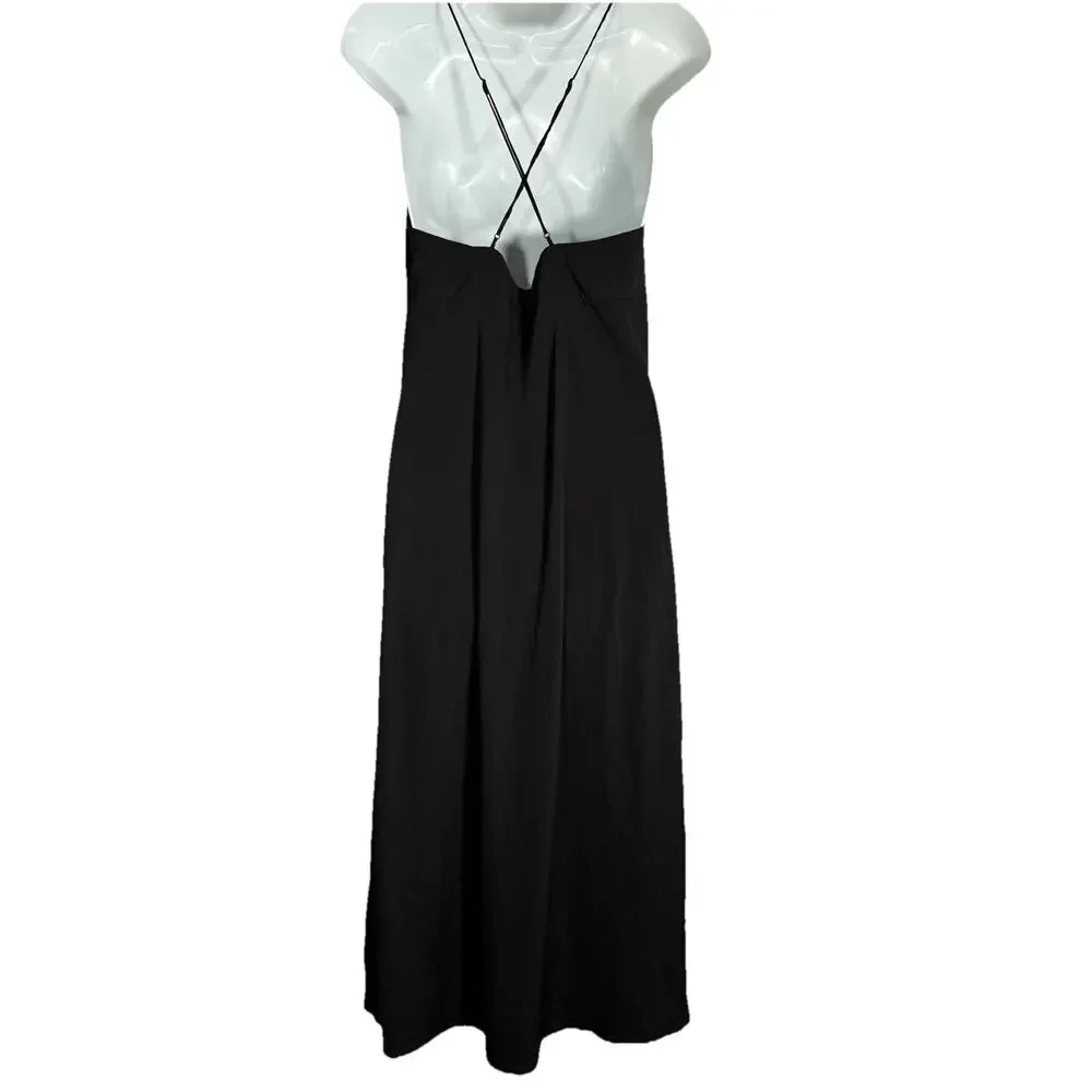 Madewell Layton Slip Midi Dress Black 10 Silk Blend Minimalist Strappy Back Chic - Picture 3 of 11